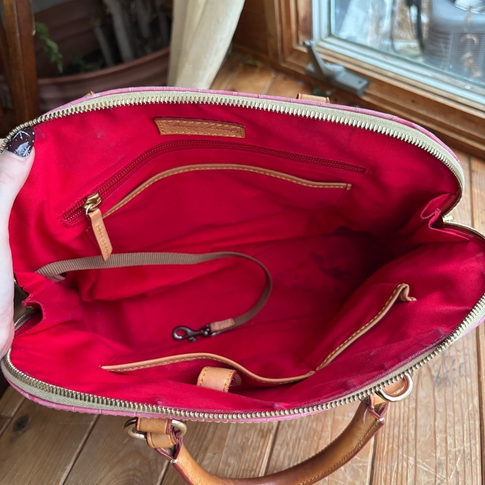 Dooney & Bourke Pink and Brown Croc Embossed Satchel - Picture 6 of 13